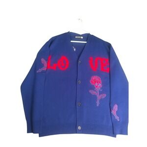 Rebel Minds Men's Purple Rose Skull Love Cardigan Sweater Size Large NWT